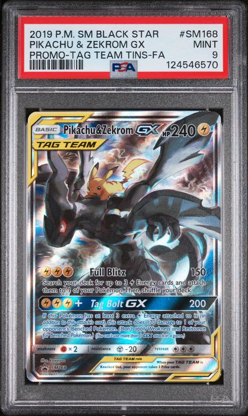 PSA 9 PIKACHU & ZEKROM GX PROMO - TAG TEAM TINS - FA - PokemonTCGBoost
